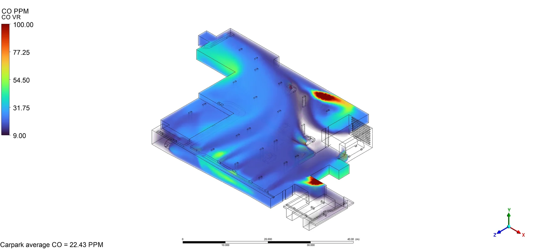 Original design CO volume rendering for the aurelian new farm CFD study