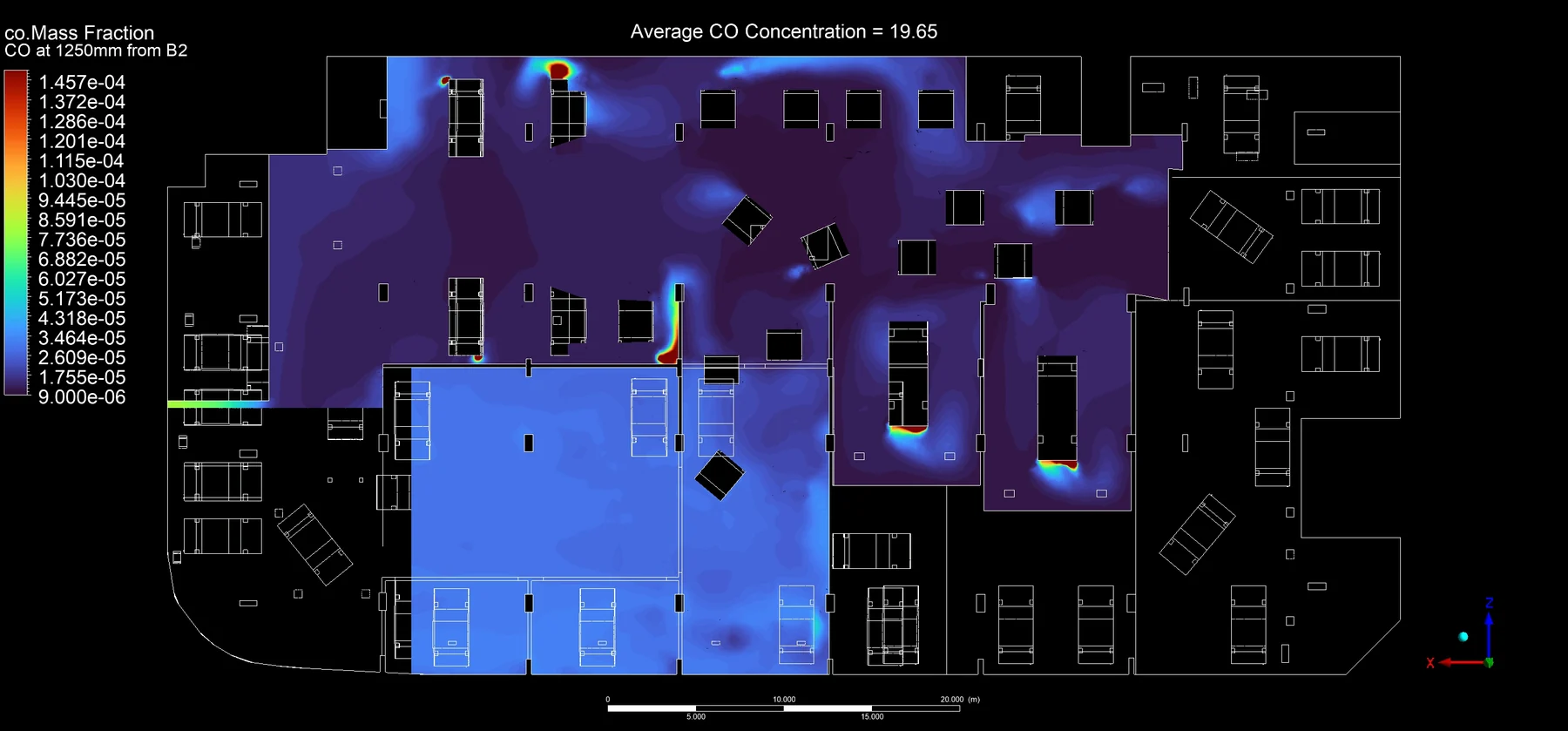Basement 2 CO at 1250 mm for the bedford car park CFD study