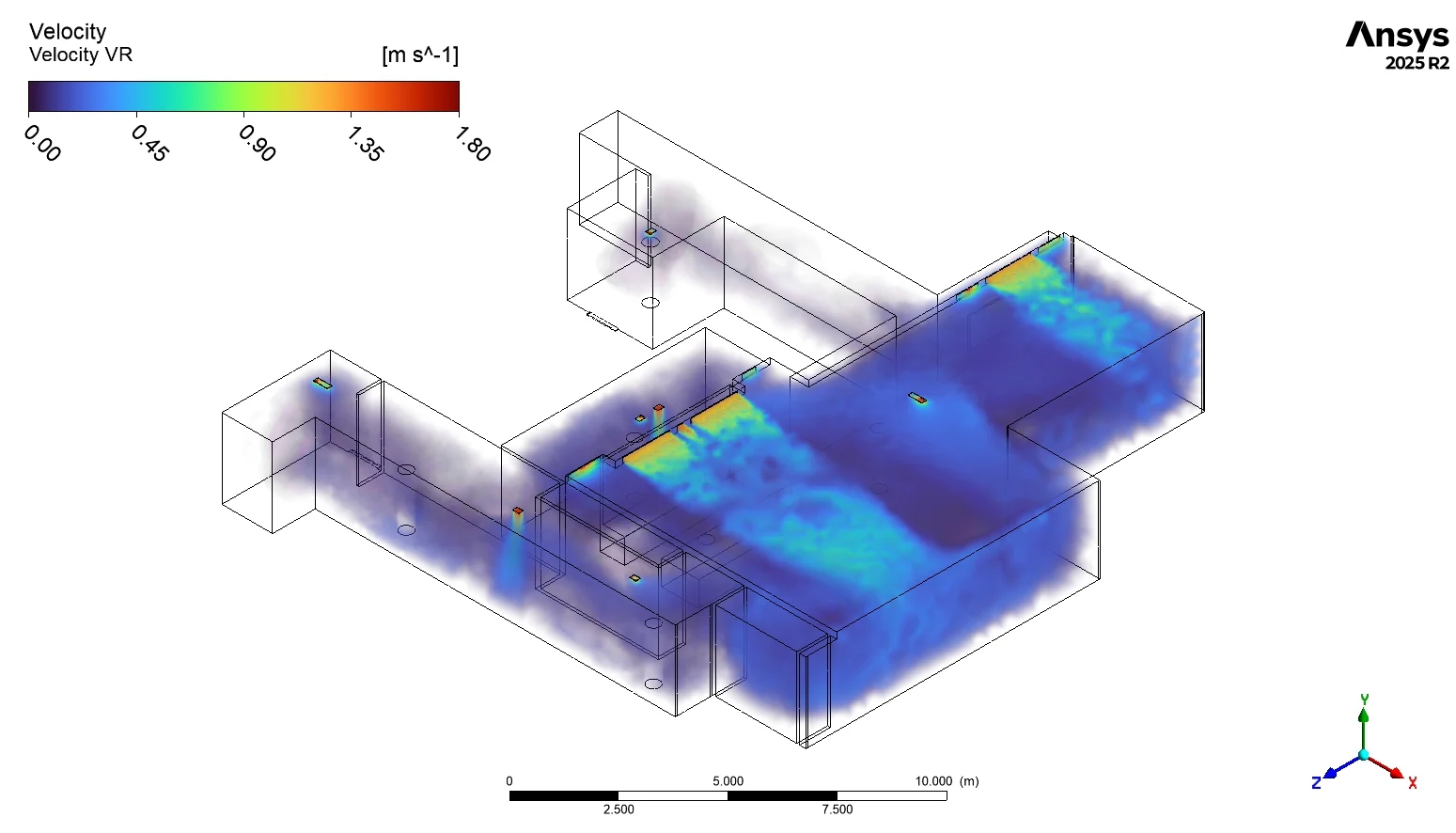 Apartment velocity volume rendering for the luxury apartment ac CFD study