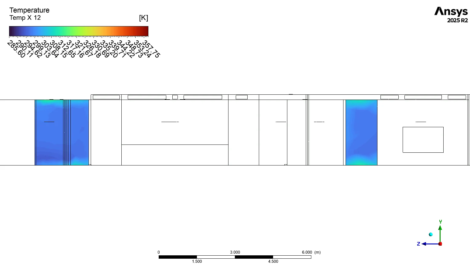 Temperature through remote zones for the luxury apartment ac CFD study