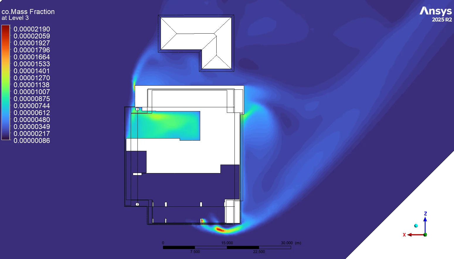 CO at monitored façade level for the madeline co CFD study