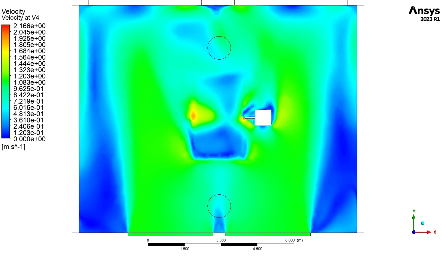Velocity section through working zone for the paint booth CFD study
